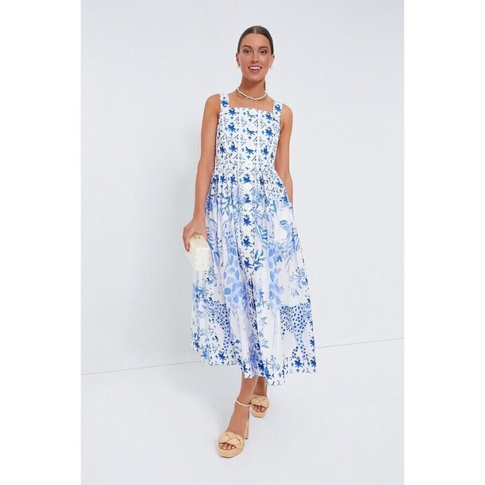NWT Tuckernuck x LouLou Baker Painted Safari Vita in Blue White Cotton Dress S - Picture 8 of 9